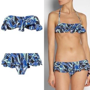 NWT Kenzo Palm Print Ruffled Bandeau Bikini